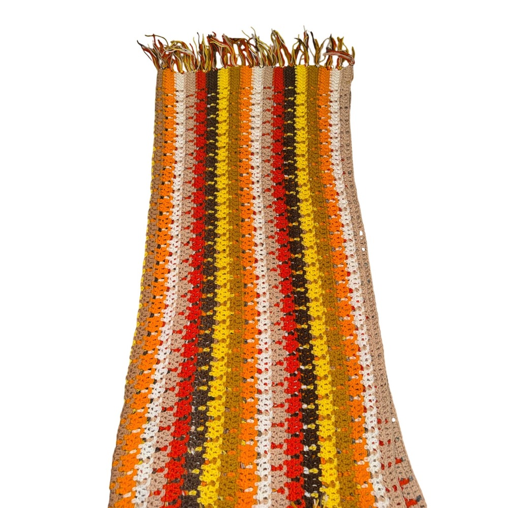 Vintage Handmade Crochet Afghan Throw Blanket Retro Orange Brown 40x42 Boho